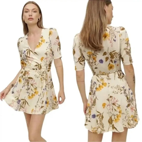 Reformation floral mini boho wrap dress
